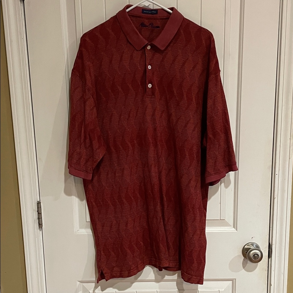 Alan Flusser Textured Rust Red Polo Shirt XL long
